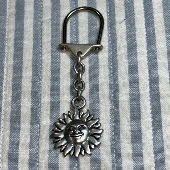 Other - Vintage Sun Face Metal Keychain‎ Smiling Sun Boho Celestial Silver Tone 3.5"